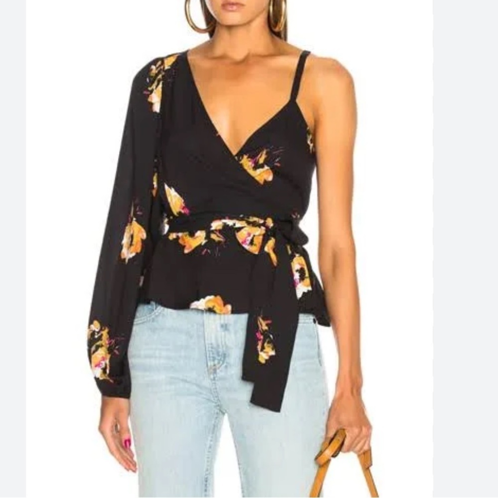 A.L.C. Mickalene Silk Top In Black & Saffron